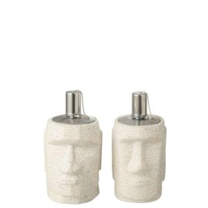 OIL LAMP MOAI CEMENT GREY ASSORTMENT OF 2