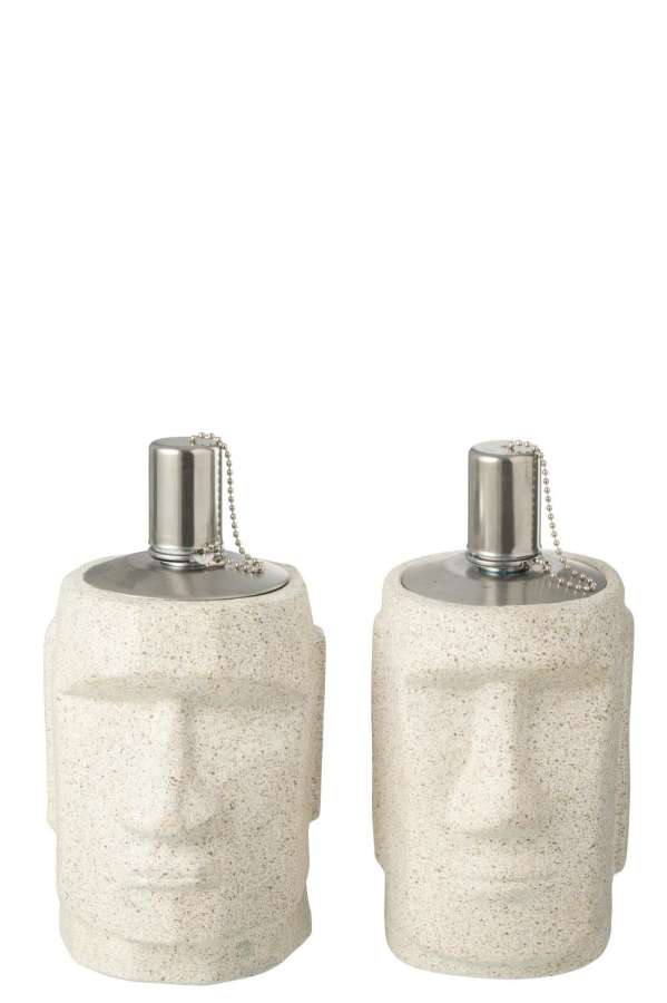 OIL LAMP MOAI CEMENT GREY ASSORTMENT OF 2