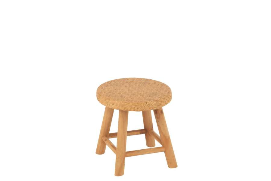 STOOL ROUND CANE/FIR WOOD NATURAL