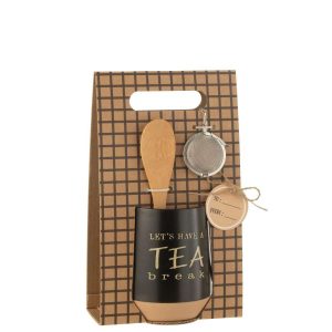TEA CUP+SPOON+TEA BALL CERAMICS BLACK