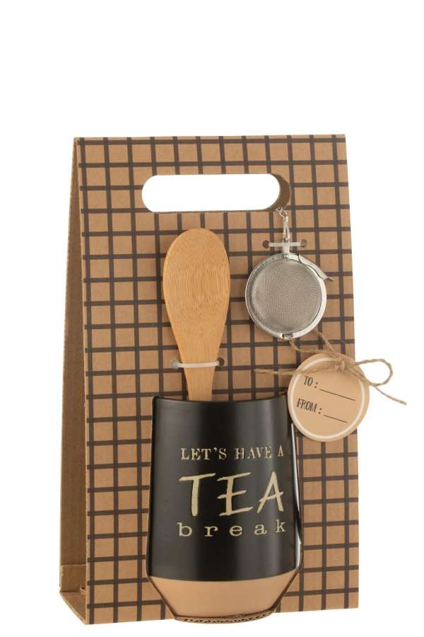 TEA CUP+SPOON+TEA BALL CERAMICS BLACK