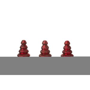 BOX OF 3 TREE LED RIBBED GLASS CHRISTMAS RED