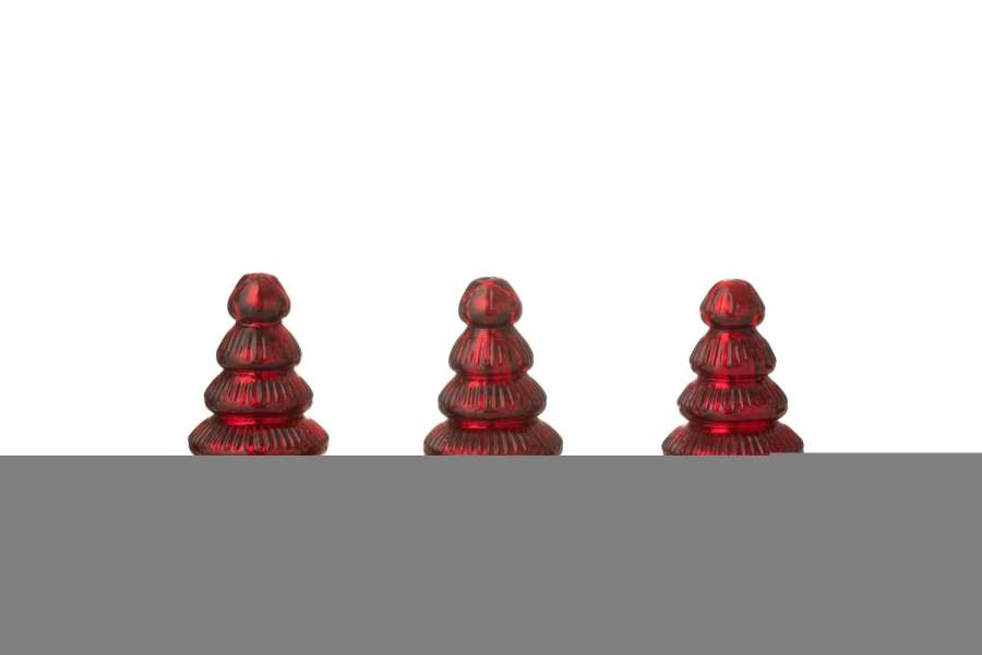 BOX OF 3 TREE LED RIBBED GLASS CHRISTMAS RED