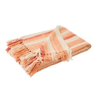THROW STRIPED COTTON ECRU/DARK ORANGE
