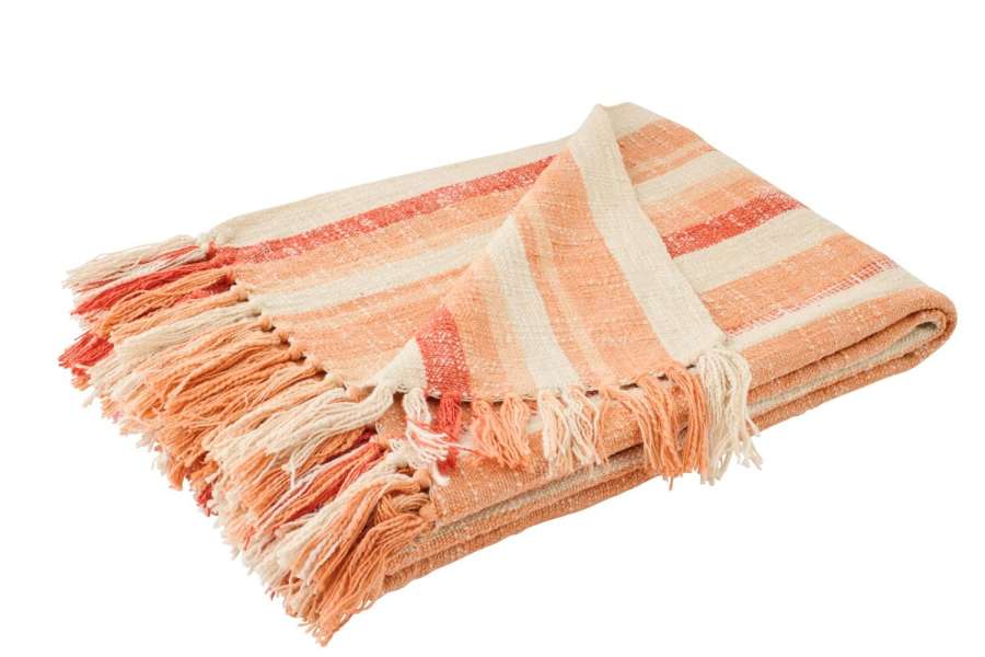 THROW STRIPED COTTON ECRU/DARK ORANGE