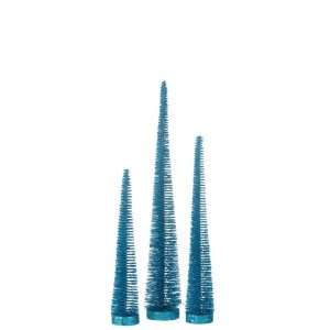 BOX OF 3 CHRISTMAS TREE DECO GLITTERS PLASTIC BLUE