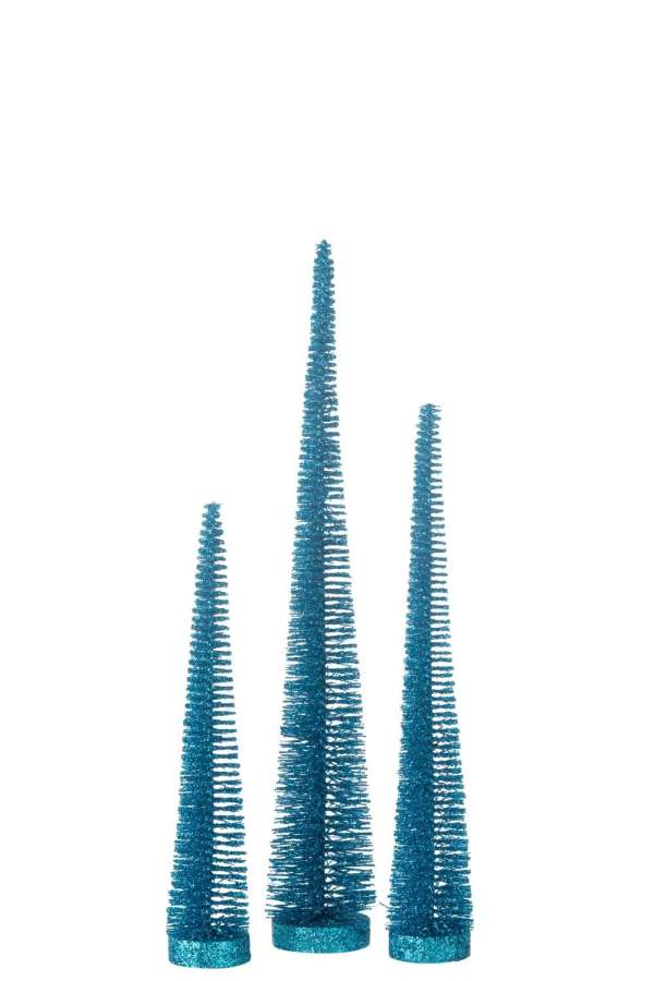 BOX OF 3 CHRISTMAS TREE DECO GLITTERS PLASTIC BLUE