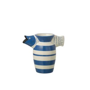 VASE FISH STRIPED DOLOMITE BLUE/WHITE