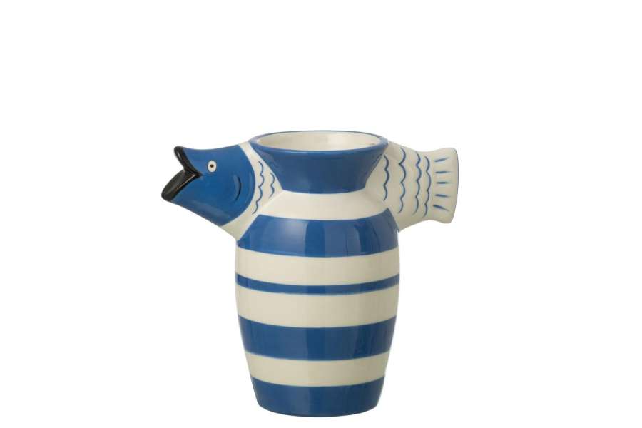 VASE FISH STRIPED DOLOMITE BLUE/WHITE
