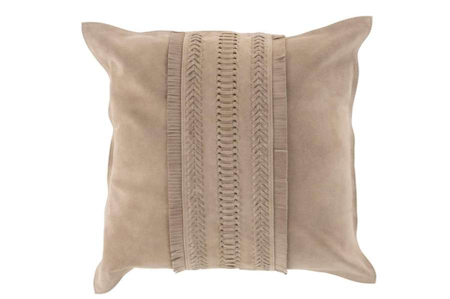 CUSHION BORDER SQUARE LEATHER LIGHT GREY