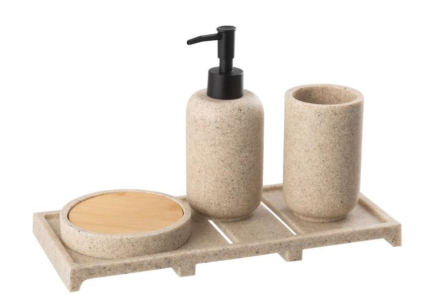 SOAP DISPENSER ON TRAY POLYRESIN BEIGE/NATURAL