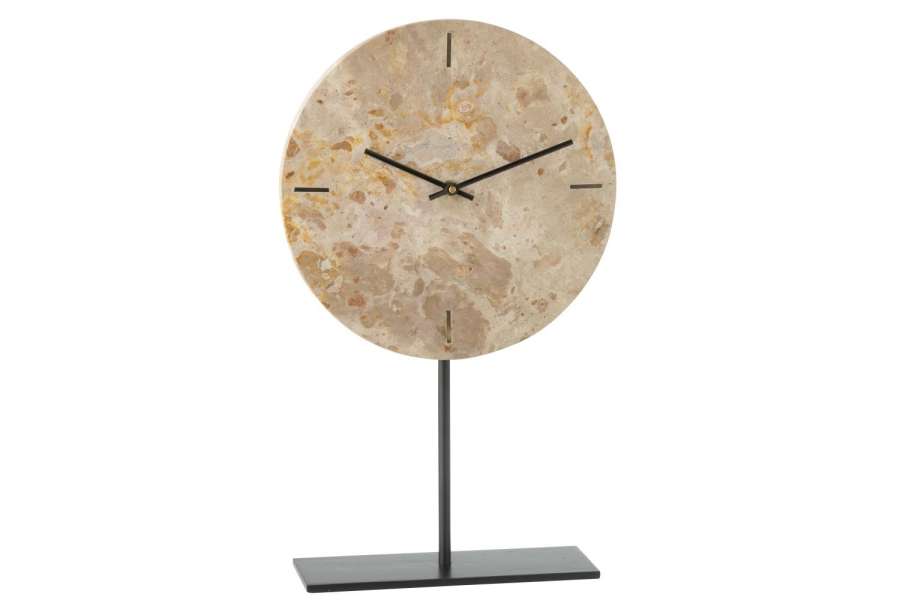 TABLE CLOCK ROUND MARBLE BEIGE/BLACK