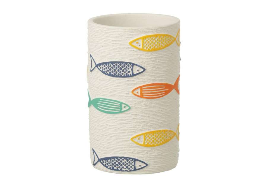 FLOWERPOT FISH ROUND CEMENT MULTICOLORED LARGE