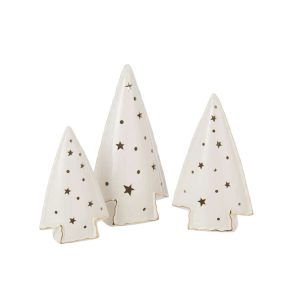 SET OF 3 TREE LED STARS CLAY WHITE