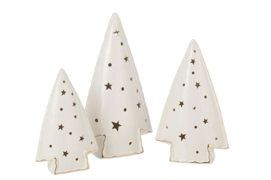 SET OF 3 TREE LED STARS CLAY WHITE