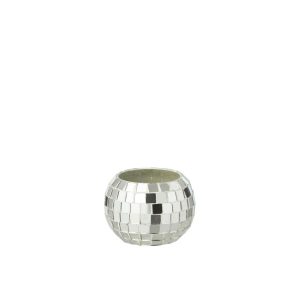 TEALIGHT HOLDER BALL MOSAIC GLASS SILVER COLORED