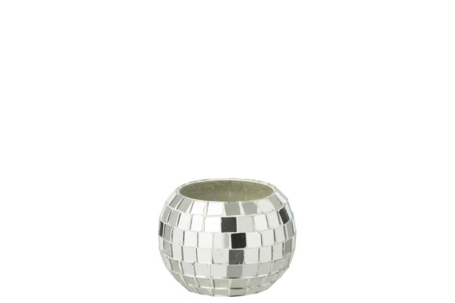 TEALIGHT HOLDER BALL MOSAIC GLASS SILVER COLORED