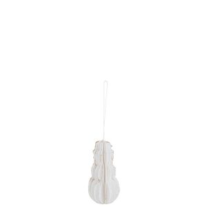 HANGER SNOWMAN COTTON MACHE WHITE WITH GOLD
