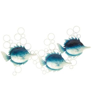 WALL DECORATION FISH WITH AIR BUBBLES IRON BLUE/WHITE
