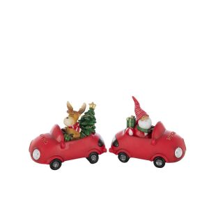 SANTA CLAUS LED + REINDEER IN CAR POLYRESIN MULTICOLORED ASSORTMENT OF 2