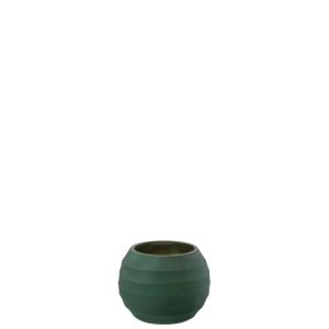 TEALIGHT HOLDER STRIPE GLASS GREEN SMALL