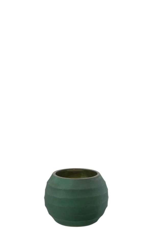 TEALIGHT HOLDER STRIPE GLASS GREEN SMALL