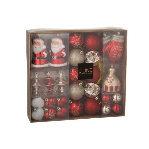 BOX OF 45 CHRISTMAS BAUBLE PLASTIC CHRISTMAS RED/GOLD COLORED