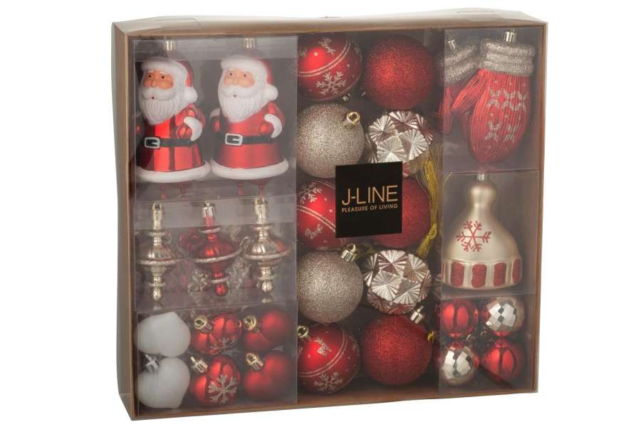 BOX OF 45 CHRISTMAS BAUBLE PLASTIC CHRISTMAS RED/GOLD COLORED