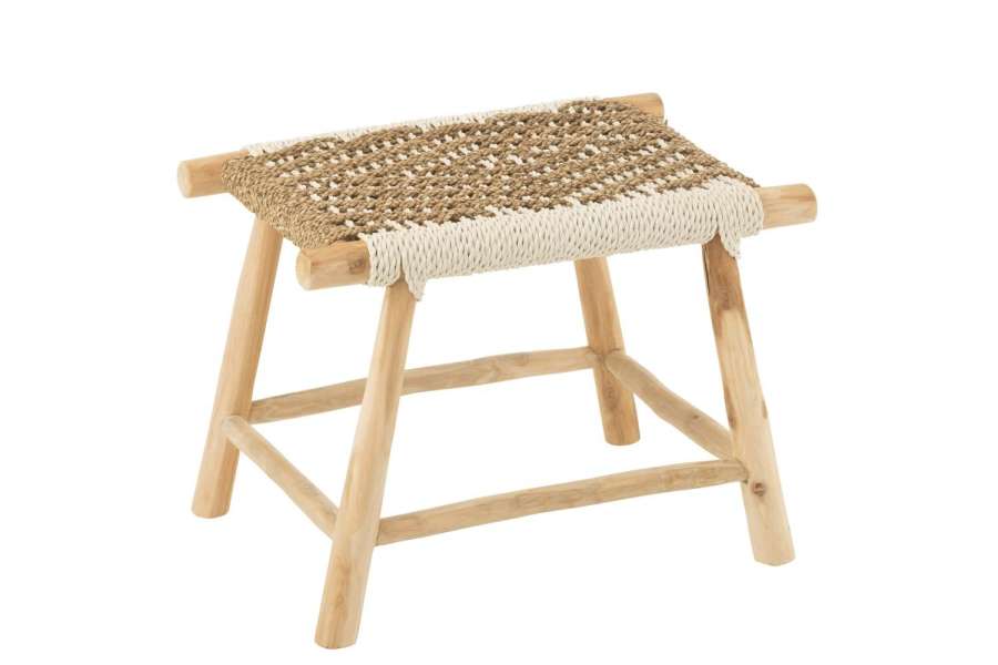 STOOL WAVERLY TEAK WOOD/SEAGRASS NATURAL/WHITE