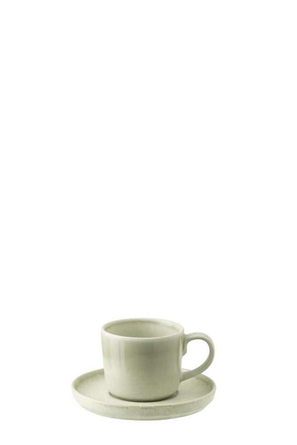 COFFEE CUP  +  SAUCER LUNA STONEWARE LIGHT GREEN
