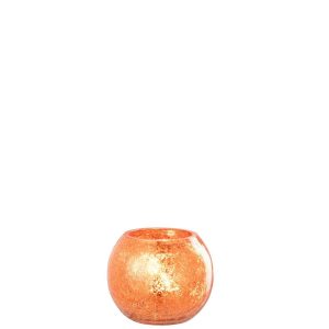 TEALIGHT HOLDER BALL CRAQUELURE GLASS ORANGE SMALL