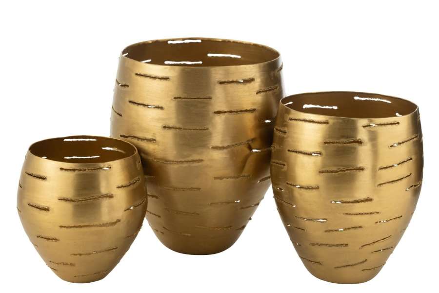 SET OF 3 HURRICANE BOWLS METAL GOLD