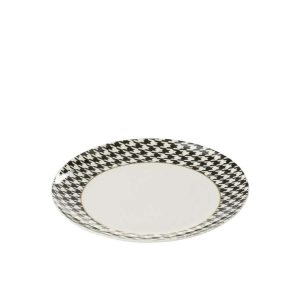 BOX OF 4 PLATE PIED-DE-POULE PORCELAIN WHITE/BLACK MEDIUM
