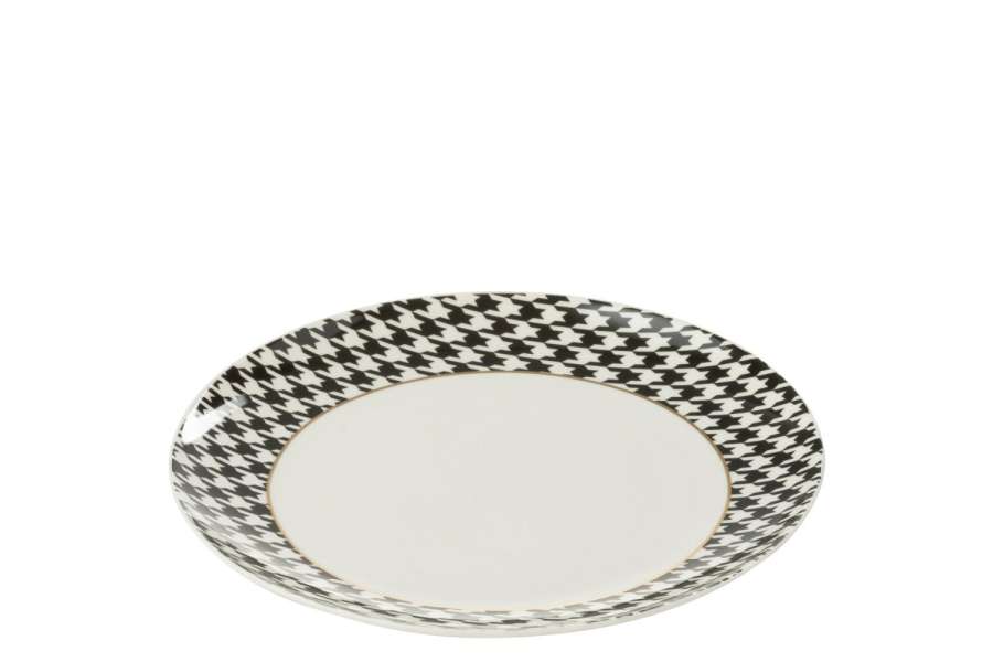 BOX OF 4 PLATE PIED-DE-POULE PORCELAIN WHITE/BLACK MEDIUM