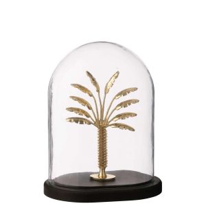 DECORATIVE BELL JAR PALM TREE GLASS GOLD/BLACK LARGE