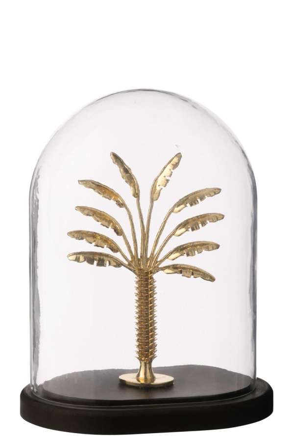 DECORATIVE BELL JAR PALM TREE GLASS GOLD/BLACK LARGE