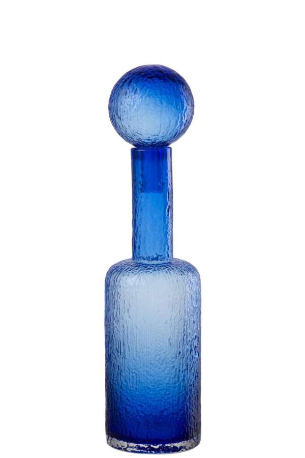 BOTTLE DECORATIVE RELIEF GLASS BLUE MEDIUM