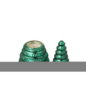 SCENTED CANDLE TREE RIBBED GLASS GREEN SMALL