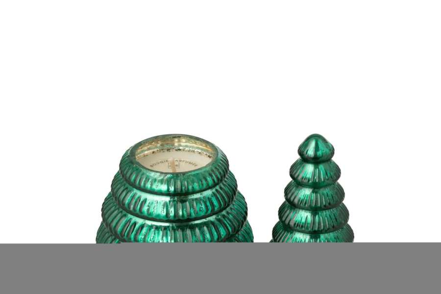 SCENTED CANDLE TREE RIBBED GLASS GREEN SMALL