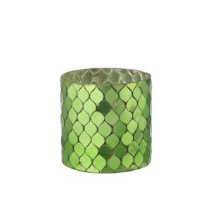 CANDLE HOLDER CYLINDER MOSAIC GLASS GREEN