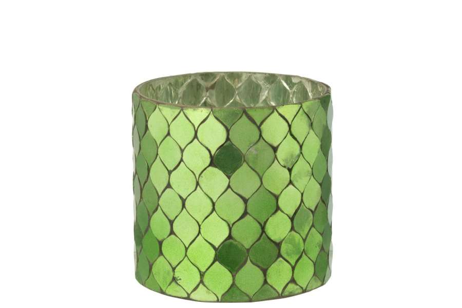CANDLE HOLDER CYLINDER MOSAIC GLASS GREEN