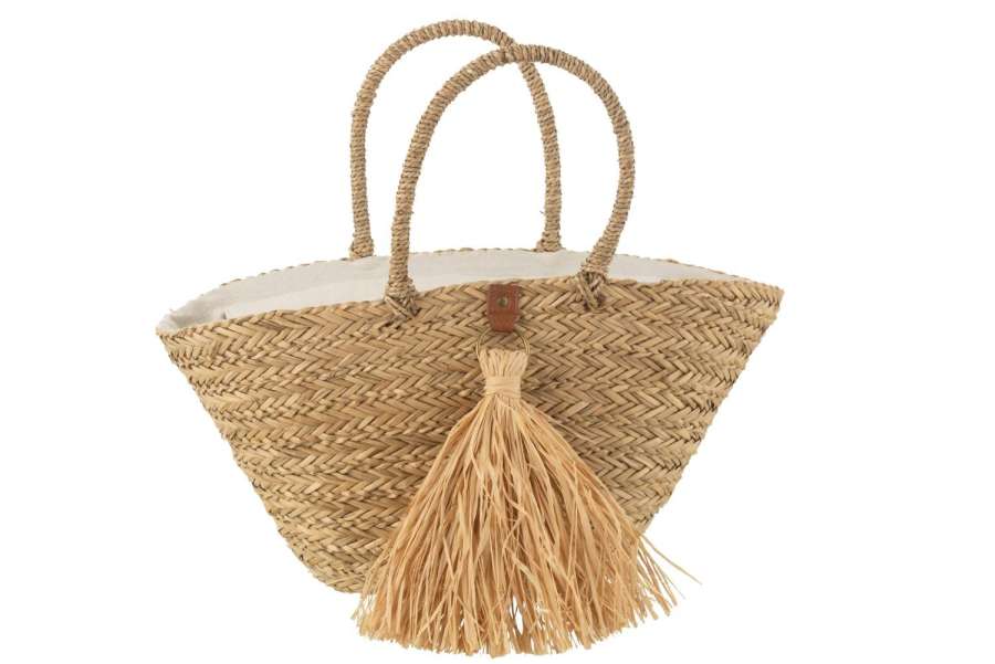BEACH BAG TASSELS SEAGRASS/RAFFIA NATURAL