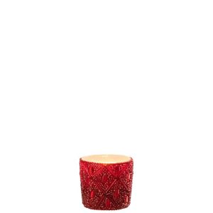 TEALIGHT HOLDER GLASS/BEADS CHRISTMAS RED SMALL