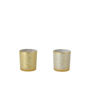 TEALIGHT HOLDER LEAFS GLASS GOLD COLORED/WHITE SMALL ASSORTMENT OF 2