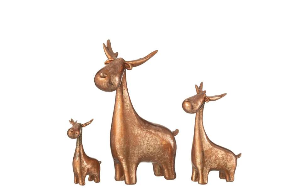 SET OF 3 DEER RESIN COPPER