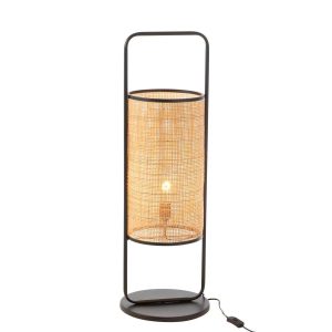 LAMP ON FOOT ELTON METAL/RATTAN BLACK/NATURAL LARGE