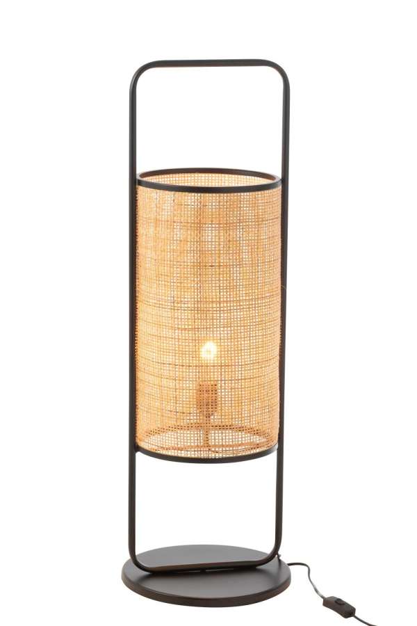 LAMP ON FOOT ELTON METAL/RATTAN BLACK/NATURAL LARGE