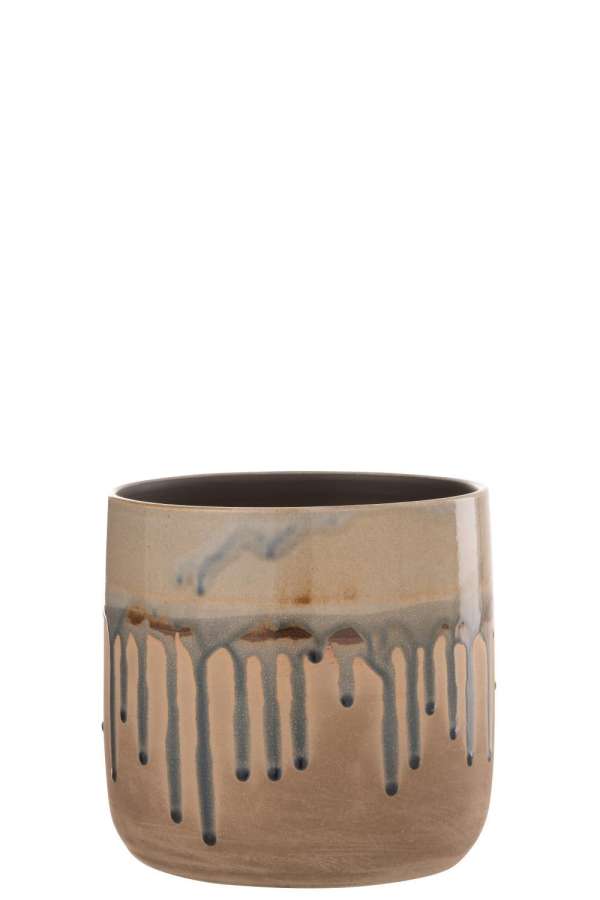 FLOWER POT DROPLET CERAMIC BEIGE/GREY MEDIUM