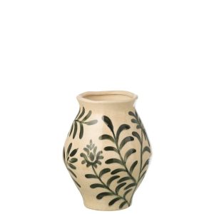 VASE LEAF STONEWARE DARK GREEN/OFF-WHITE SMALL