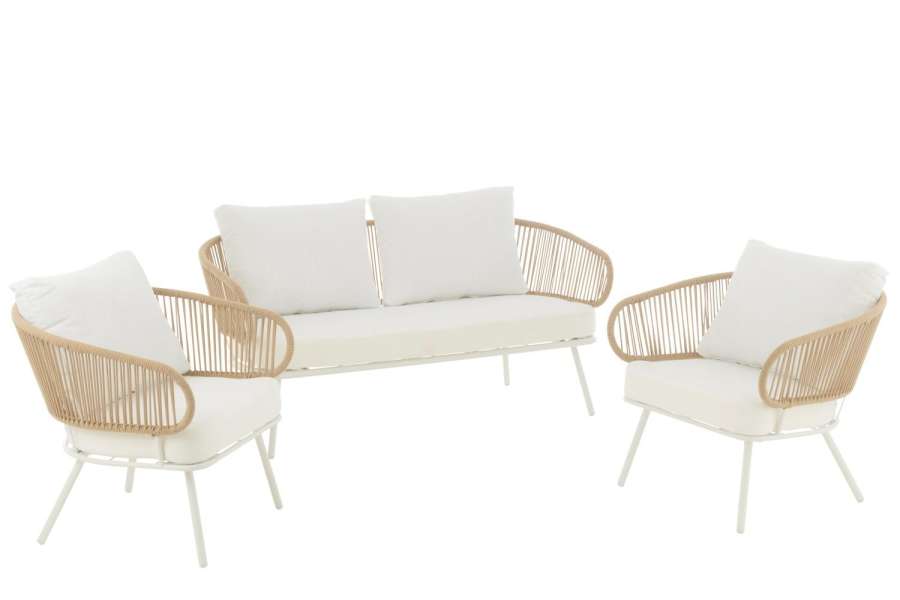 SET OF 3 CHAIRS POA STEEL/RATTAN WHITE